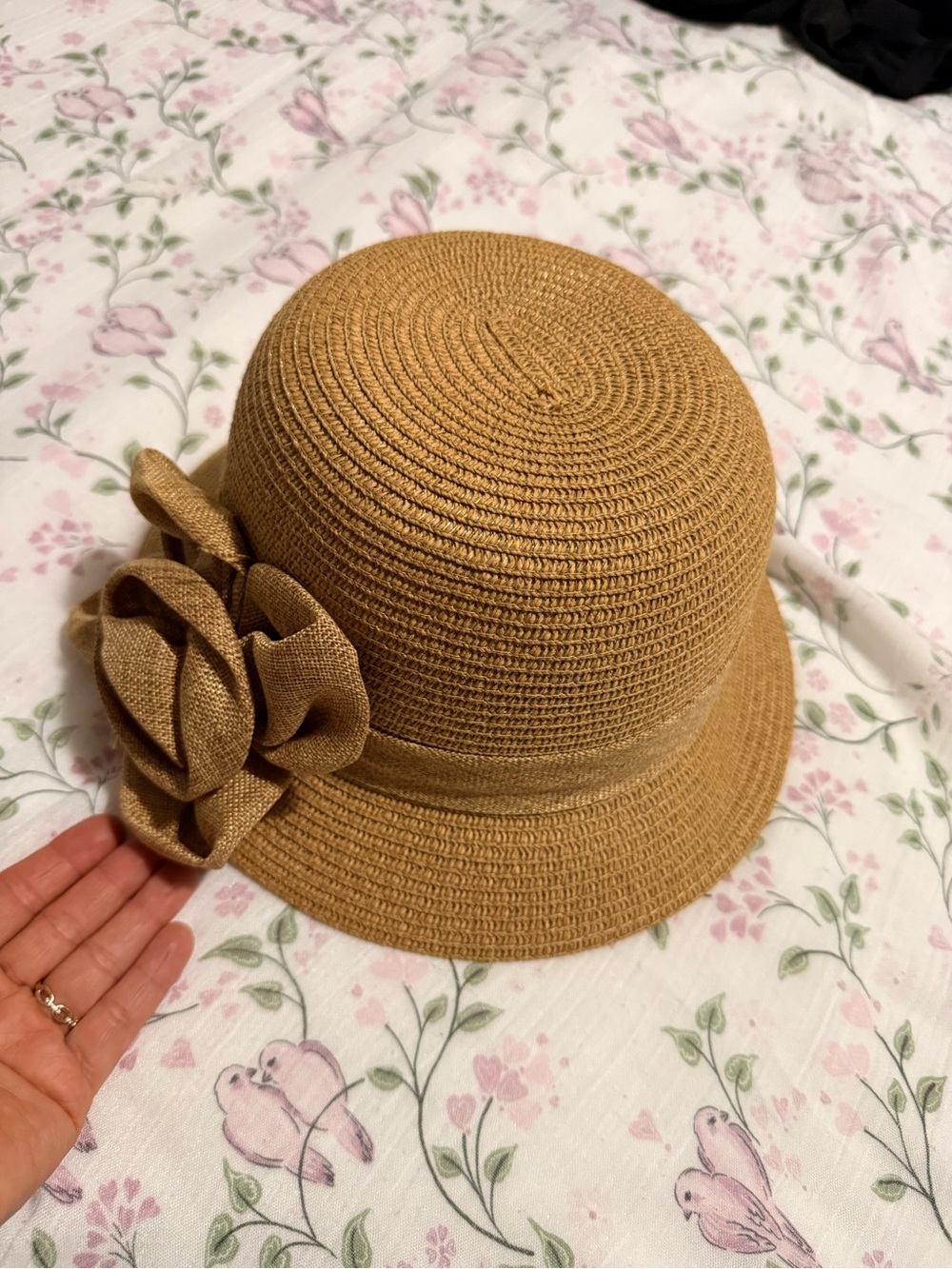 C.C Tan Straw Flower Cloche Hat
